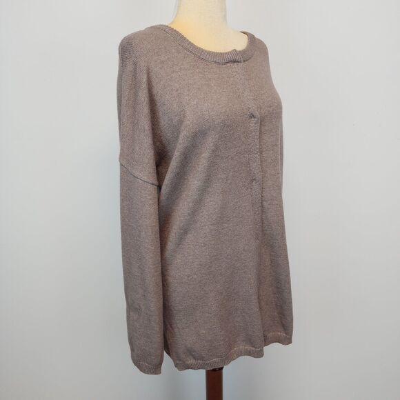 Made With Love Snap Front Cardigan Sweater Size XL Taupe Round Neck Soft Boxy - Picture 2 of 16